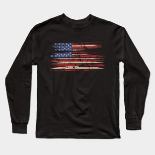 American Flag Distressed Retro Vintage Long Sleeve T-Shirt